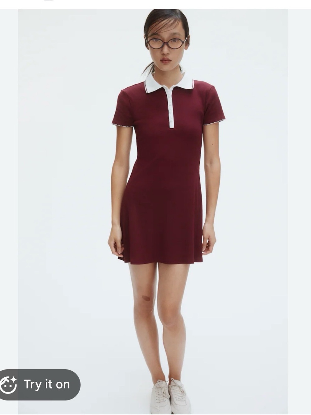 H&M Burgundy Mini Polo Dress with White Collar